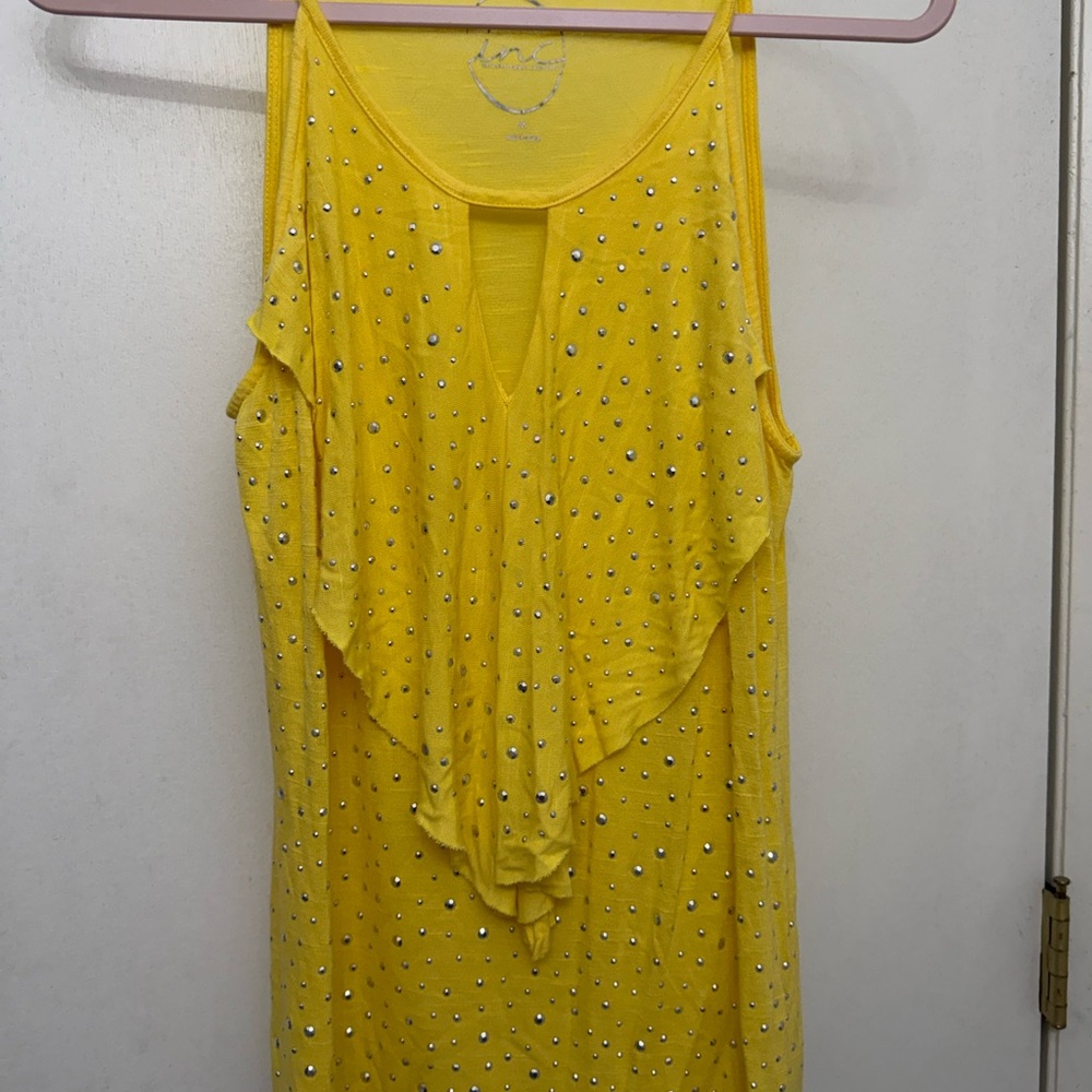 INC International Concepts Yellow Tank Top with Silver Accents